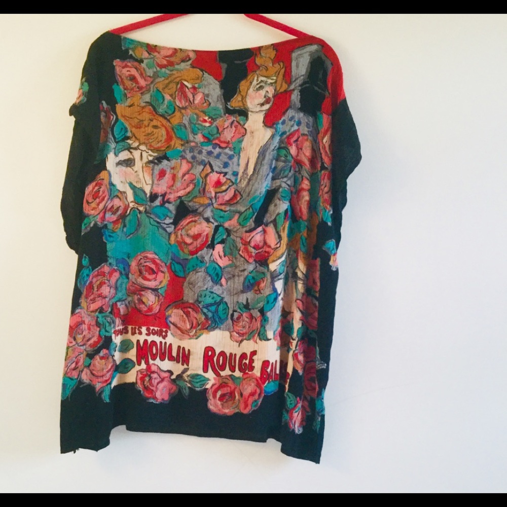 Caftan style blouse. Size L. One of a kind print.